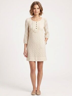 NWT Juicy Couture Ivory Crochet Lace 3/4 Sleeve Dress, Size Large (L)